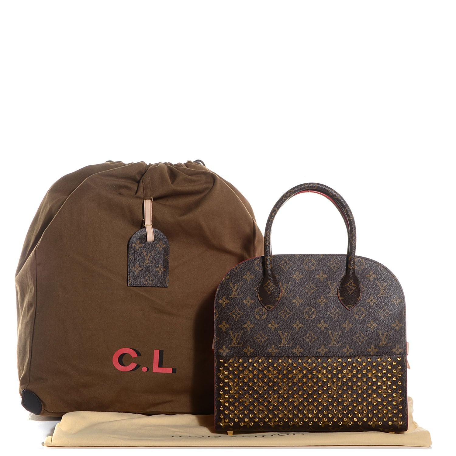 Louis Vuitton Monogram Calf Hair Spikes Iconoclasts Christian Louboutin Tote Red 4 of 8