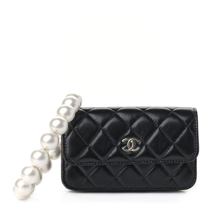 Chanel Calfskin Quilted Maxi Pearls Clutch With Chain Black 1 of 10