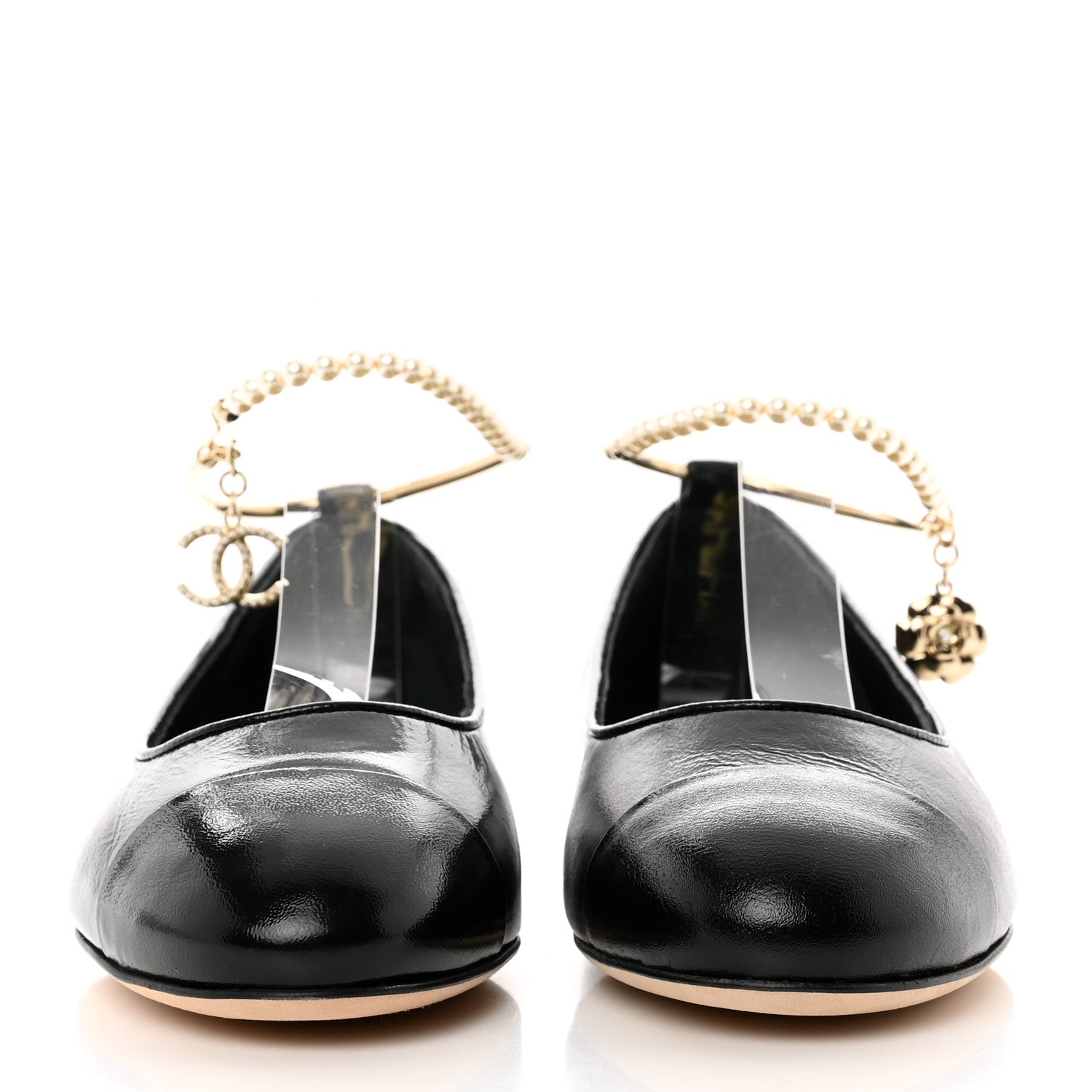 Chanel Patent Calfskin Cap Toe Ankle Chain Ballerina Flats 38 Black 2 of 9