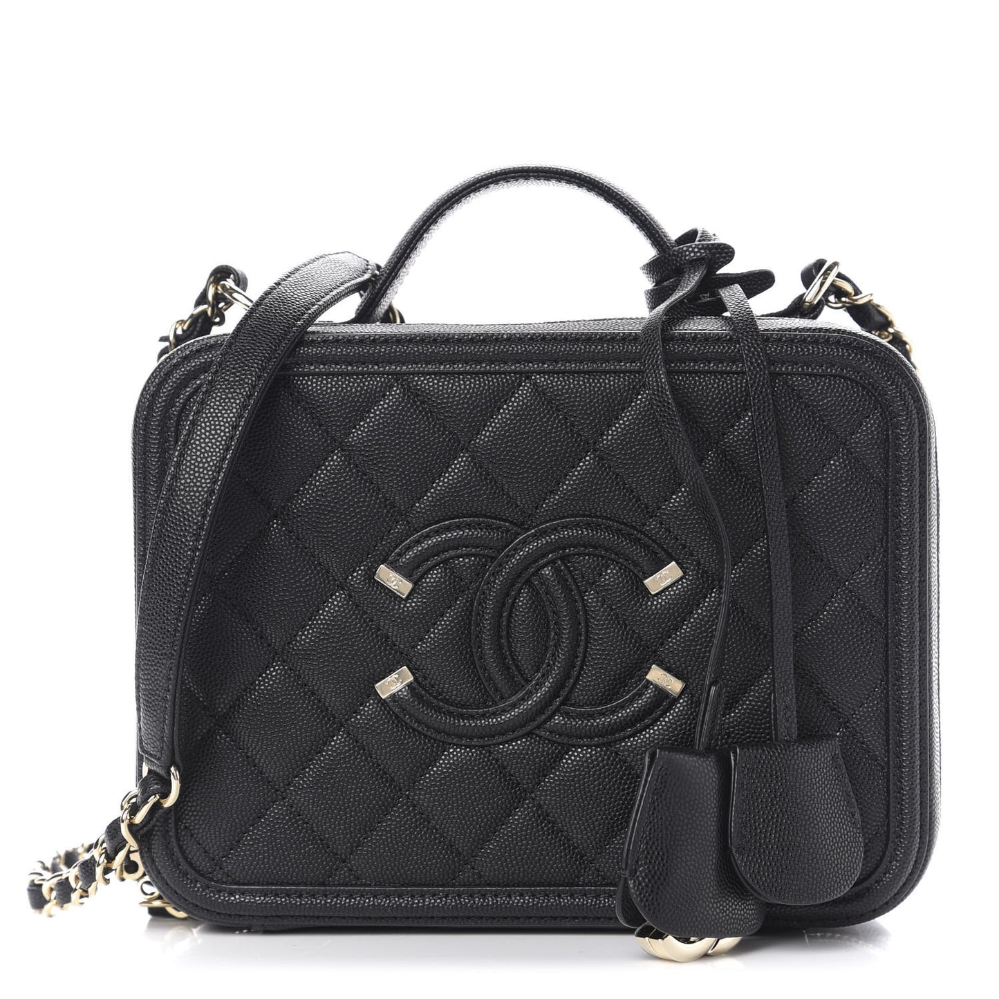 Caviar Quilted Medium CC Filigree Vanity Case Black