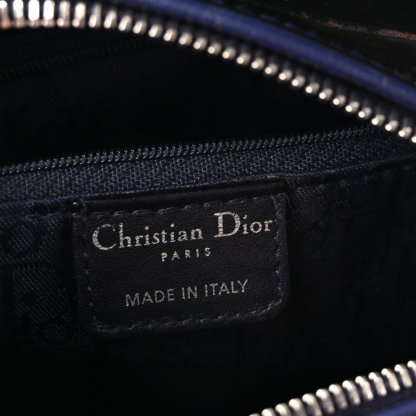 Patent Cannage Medium Lady Dior Navy Blue