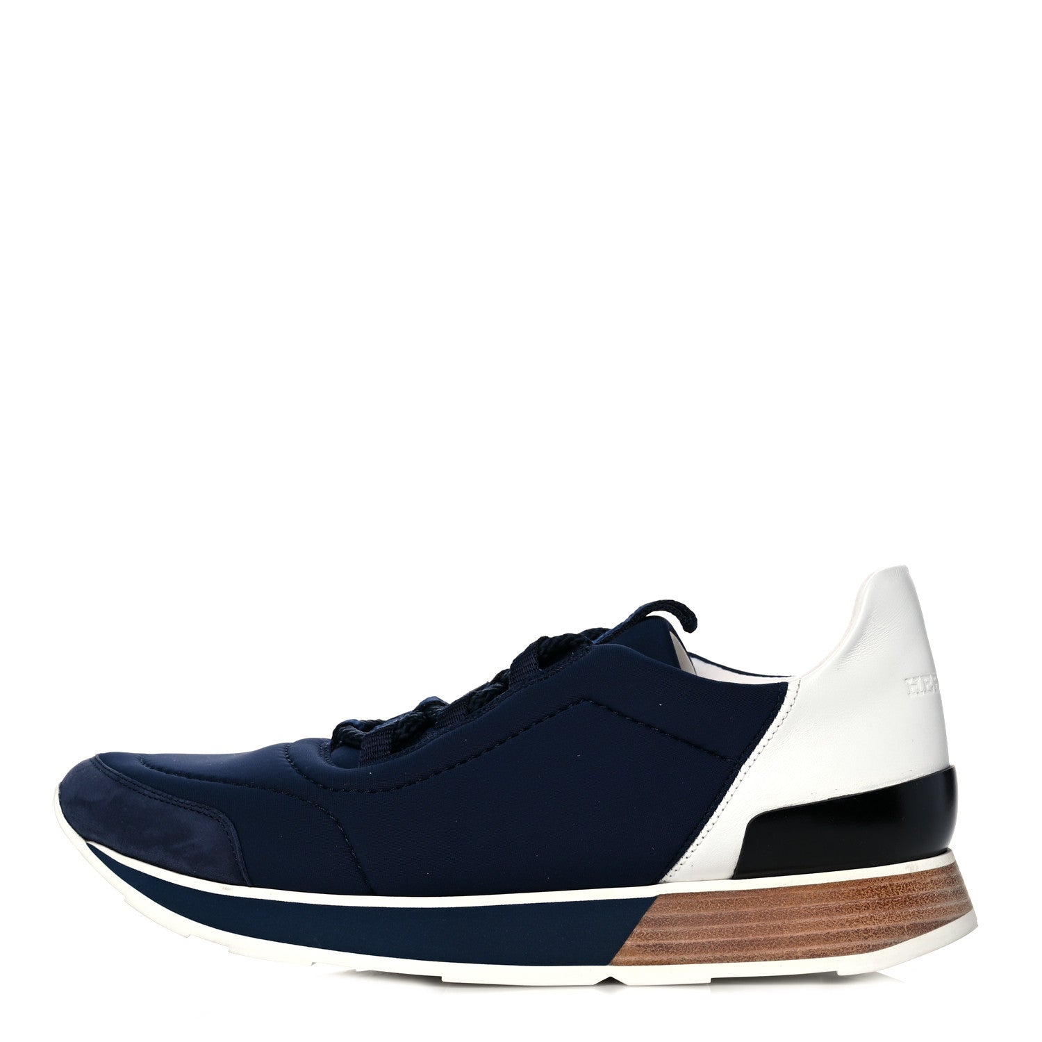Hermes Technical Canvas Calfskin Suede Goatskin Womens Buster Sneakers 37 Marine White 1 of 10