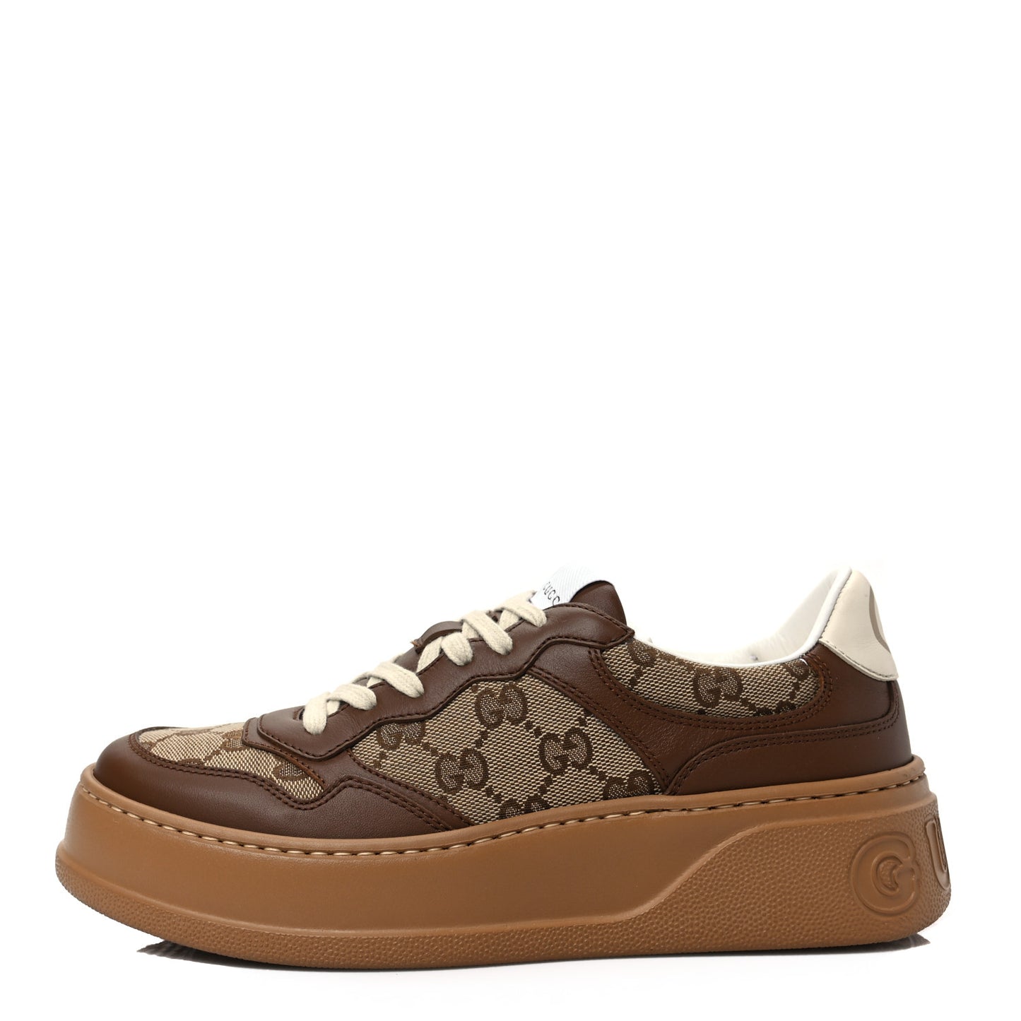Calfskin GG Monogram Womens Platform 55mm Sneakers 38.5 Hezelnut Beige Ebony Mystic White
