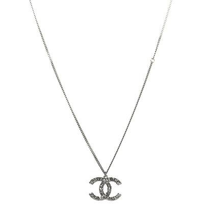 Chanel Crystal CC Pendant Necklace Silver 2 of 5