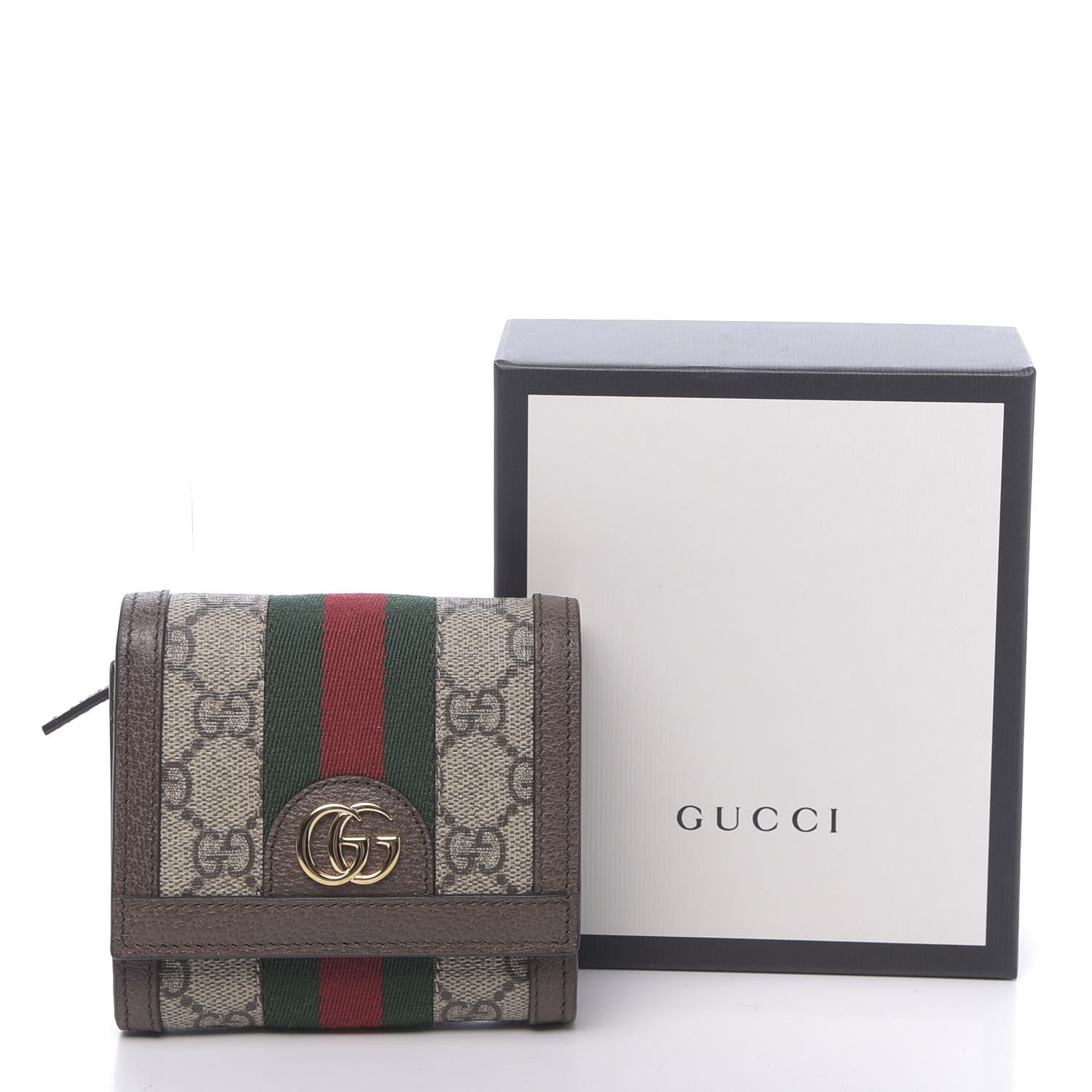 Gucci GG Supreme Monogram Textured Calfskin Web Ophidia Card Case Wallet Beige Ebony New Acero 7 of 7