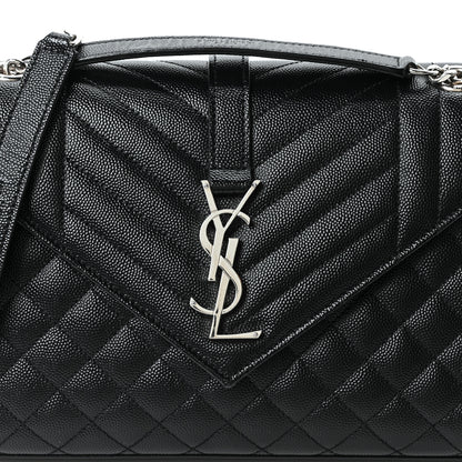 Saint Laurent Grain De Poudre Textured Mixed Matelasse Triquilt Medium Monogram Satchel Black 8 of 10