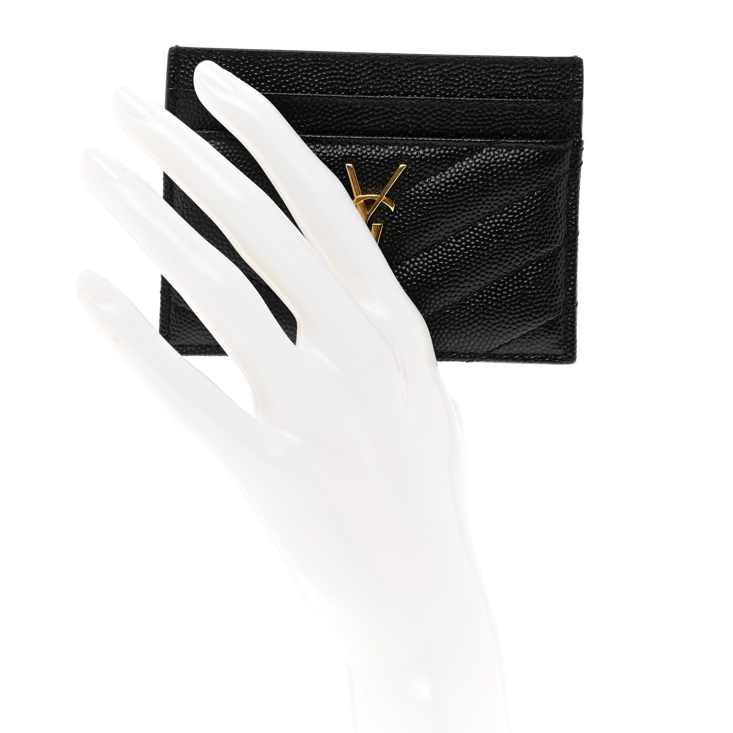 Saint Laurent Grain De Poudre Matelasse Chevron Monogram Credit Card Case Black 2 of 8