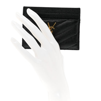 Saint Laurent Grain De Poudre Matelasse Chevron Monogram Credit Card Case Black 2 of 8