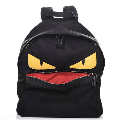 Fendi Nylon Vitello Elite Monster Eyes Rounded Backpack Black Yellow 1 of 11