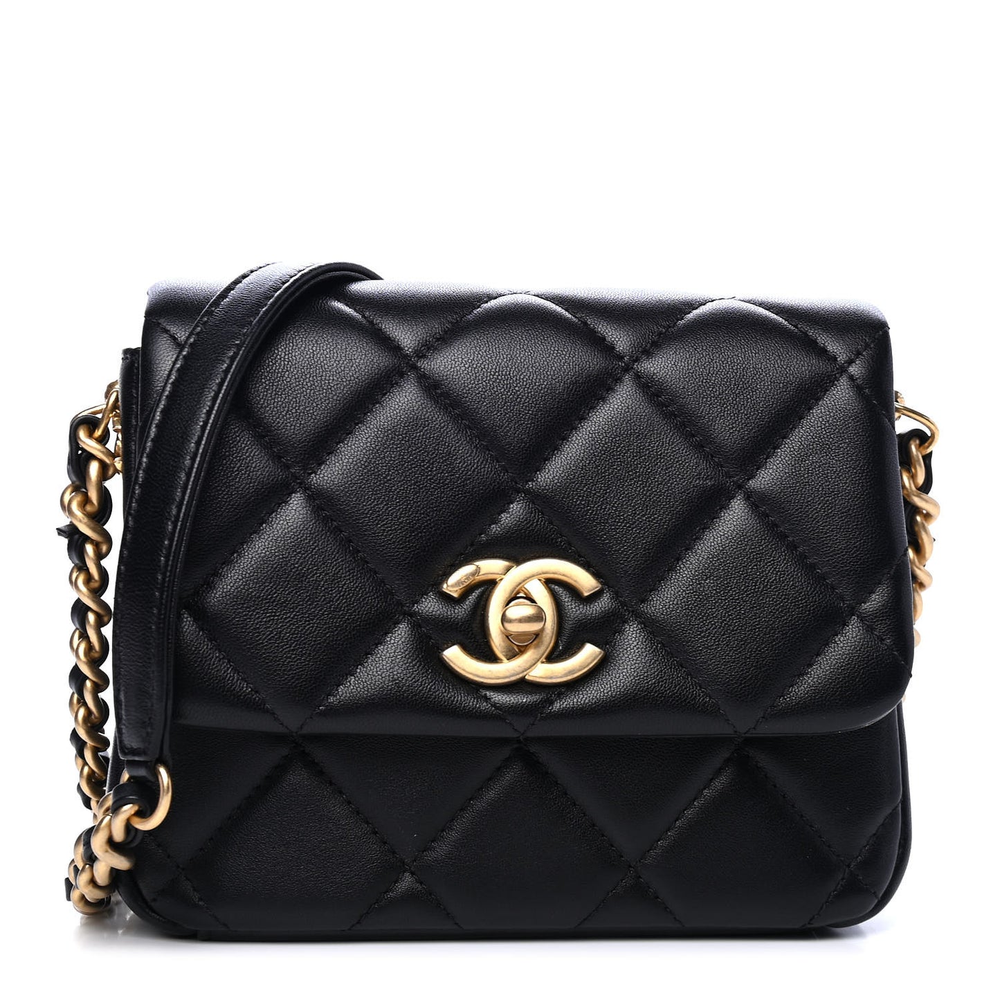 Lambskin Quilted Mini Side Note Flap Black