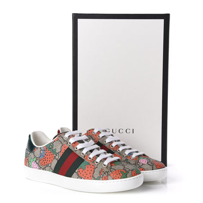 Gucci GG Supreme Monogram Strawberry Web Womens Ace Sneakers 35 Beige Multicolor Red Green 10 of 10