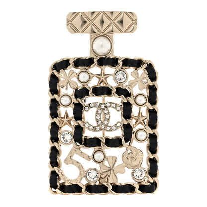 Chanel Lambskin Pearl Quilted Chain CC Perfume Bottle Brooch Gold 1 of 5