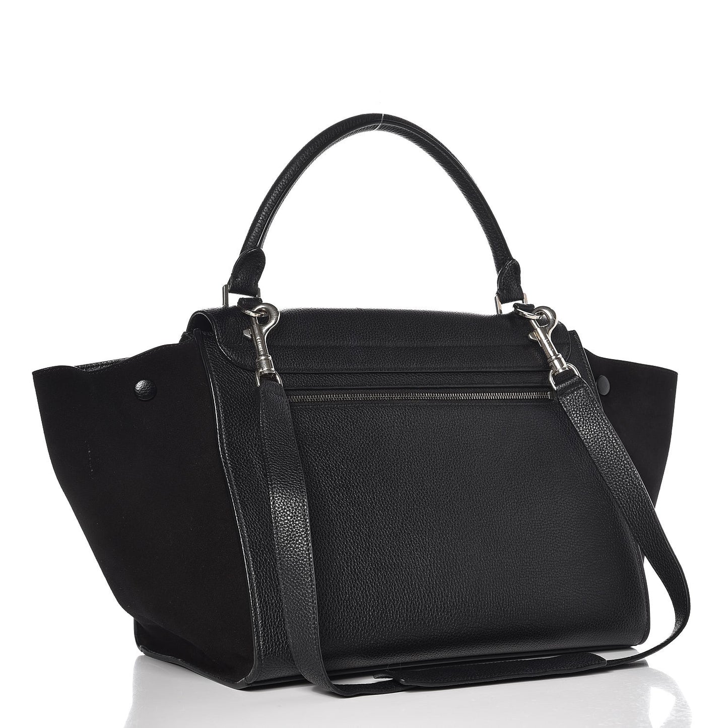 Drummed Calfskin Suede Medium Trapeze Black
