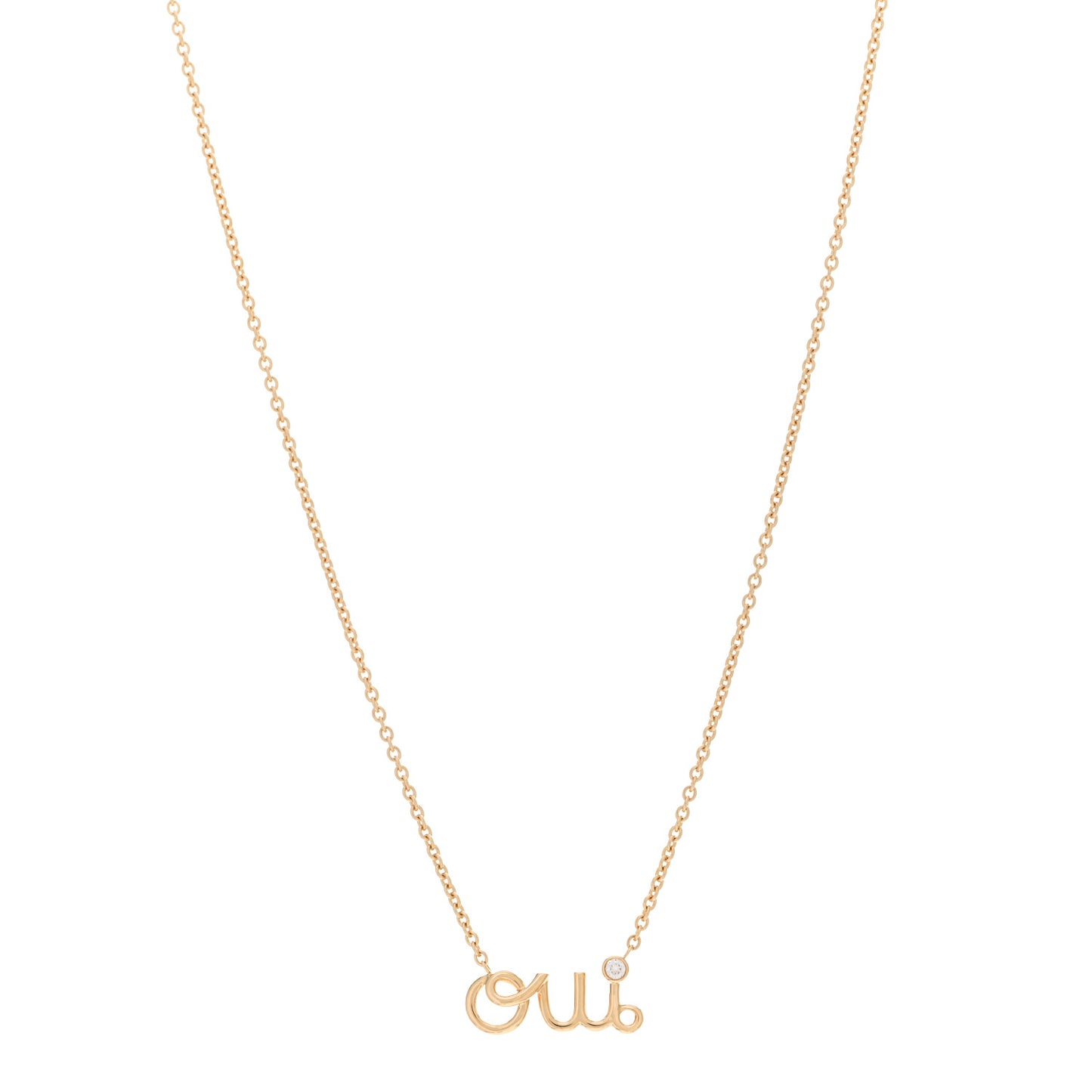 18K Yellow Gold Diamond Oui Pendant Necklace