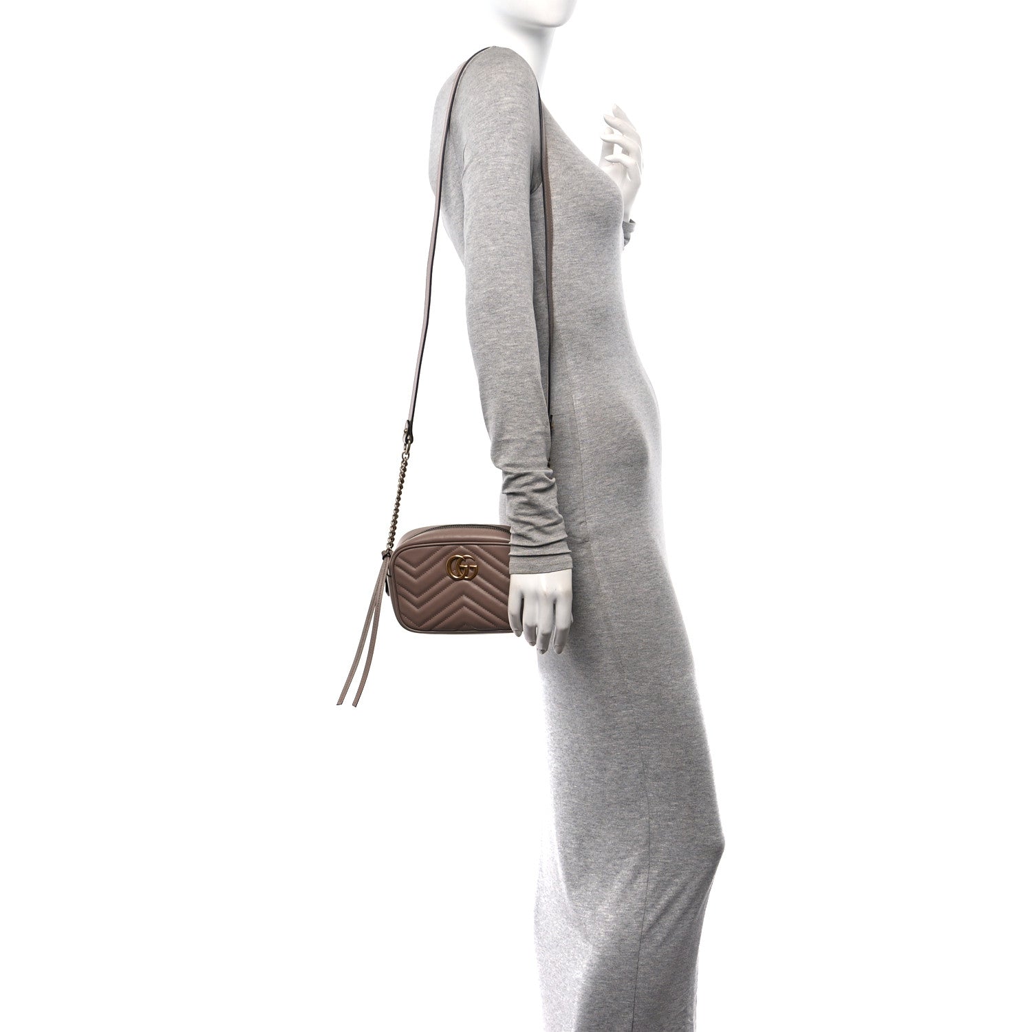 Gucci Calfskin Matelasse Mini GG Marmont Chain Shoulder Bag Nude 2 of 10