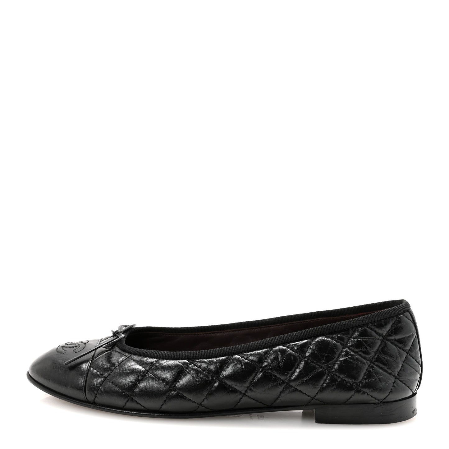 Aged Calfskin Quilted CC Cap Toe Ballerina Flats 39.5 Black
