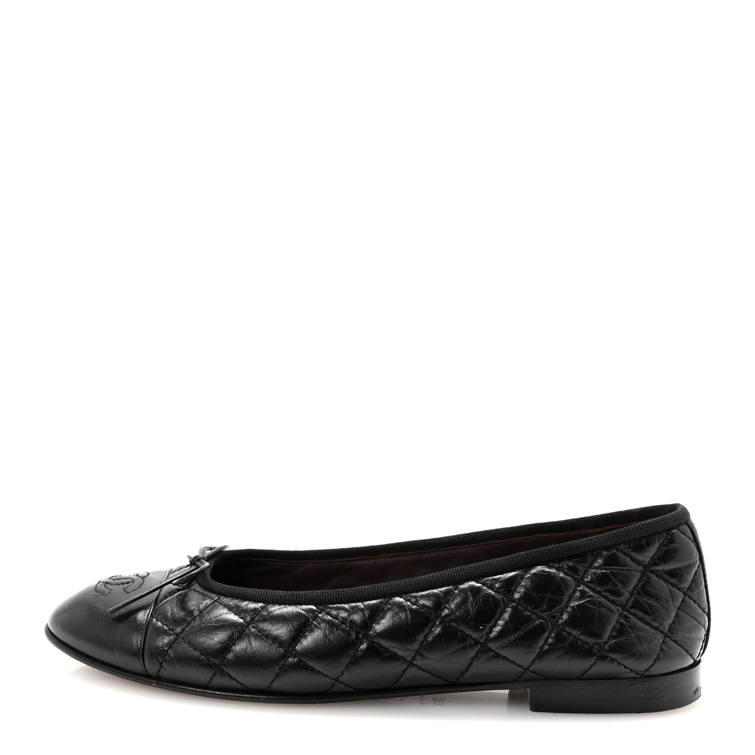 Chanel Aged Calfskin Quilted CC Cap Toe Ballerina Flats 39.5 Black 1 of 9
