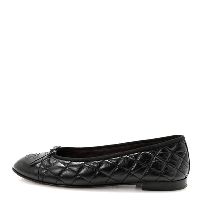 Chanel Aged Calfskin Quilted CC Cap Toe Ballerina Flats 39.5 Black 1 of 9