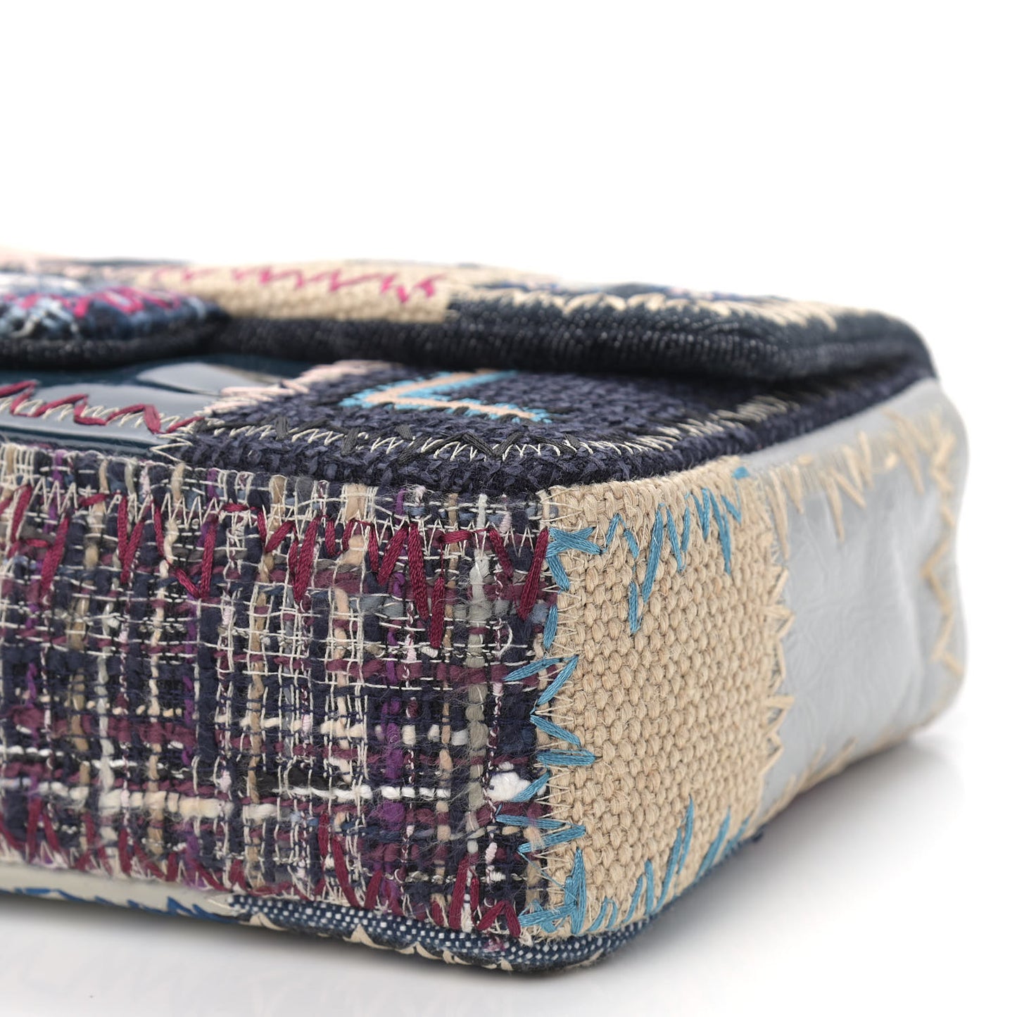 Denim Tweed Patchwork Medium Single Flap Multicolor