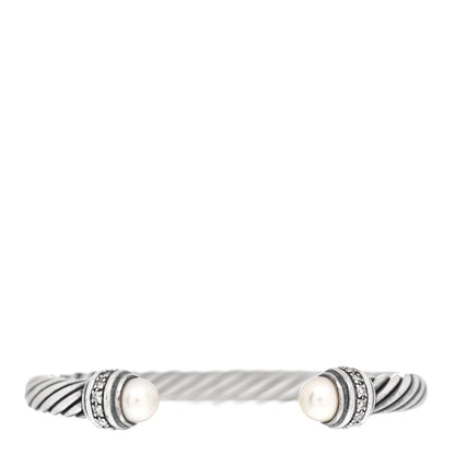 David Yurman Sterling Silver Diamond Pearl 7mm Cable Classics Bracelet 1 of 4