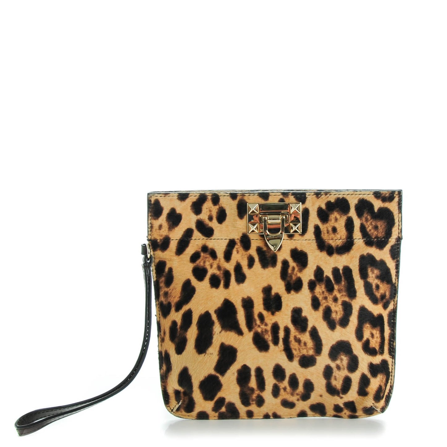 Pony Hair Leopard Print Rockstud Wristlet