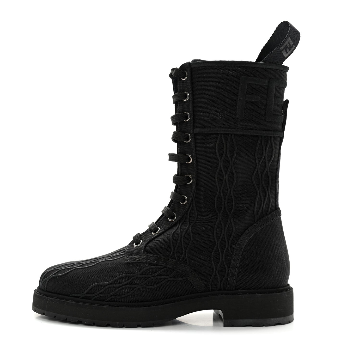Mesh Canvas Embroidered Womens Lace Up Boots 36.5 Black