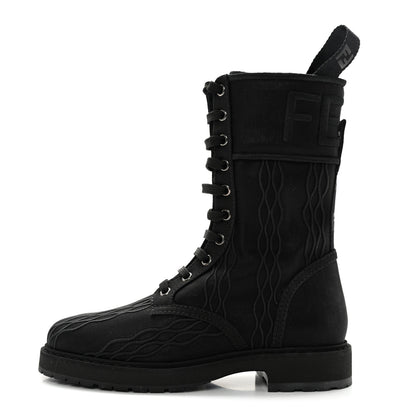 Fendi Mesh Canvas Embroidered Womens Lace Up Boots 36.5 Black 1 of 12