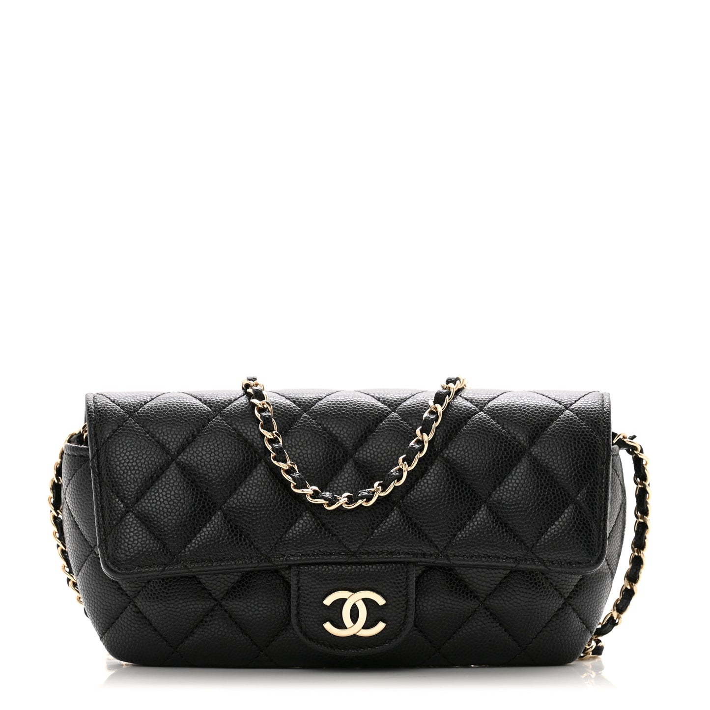 Caviar Quilted Glasses Case With Chain Black