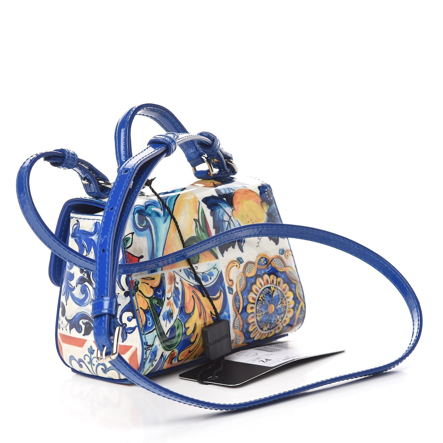 Dolce & Gabbana Vernis Micro Majolica Printed Miss Sicily Satchel White Blue 3 of 10