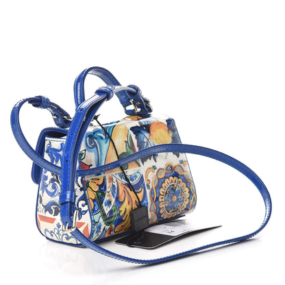 Dolce & Gabbana Vernis Micro Majolica Printed Miss Sicily Satchel White Blue 3 of 10