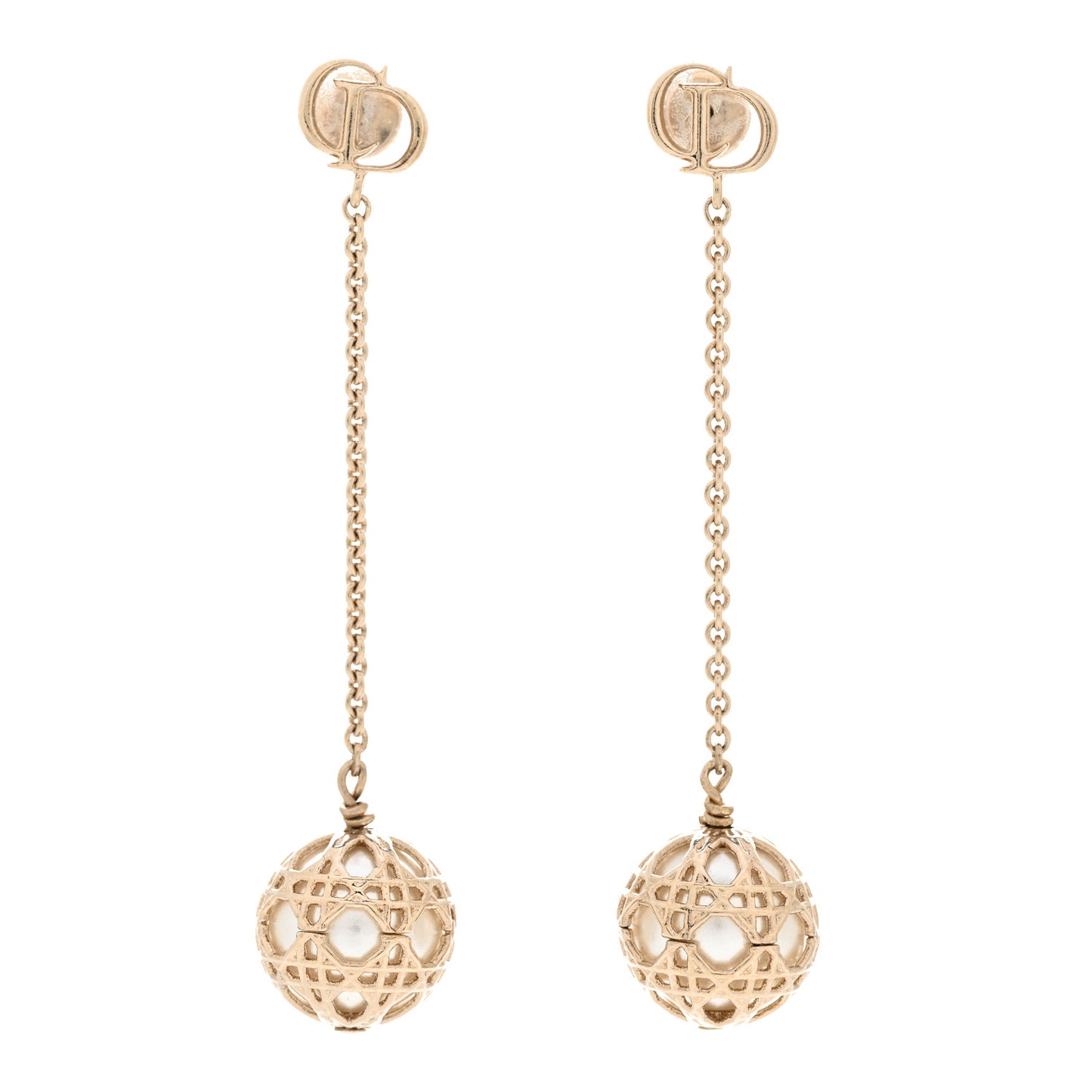 Pearl Secret Cannage Mise En Dior Tribales Dangle Earrings Gold