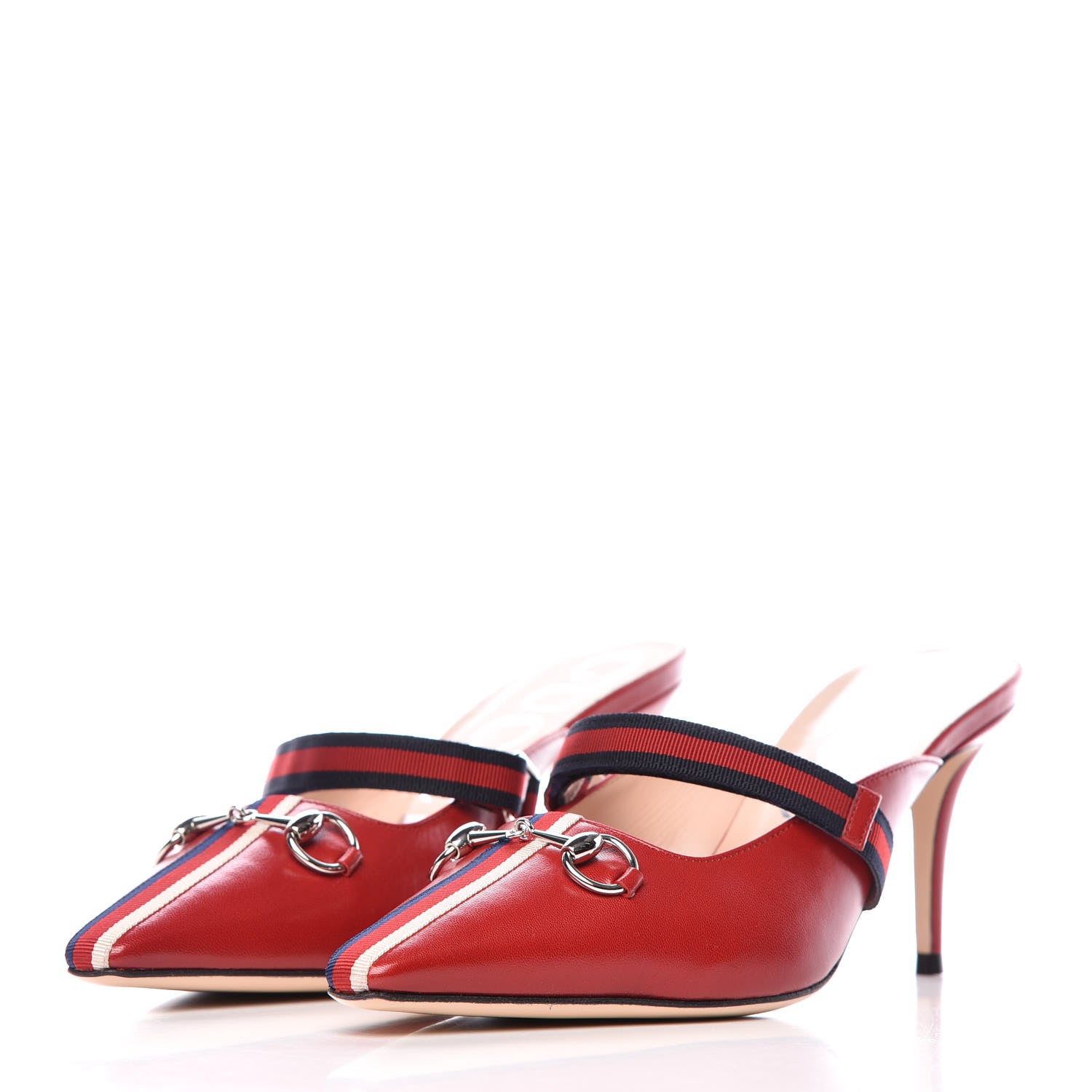 Gucci Malaga Kid Sylvie Web Cross Strap Mid-Heel Slides 38.5 Hibiscus Red 3 of 9