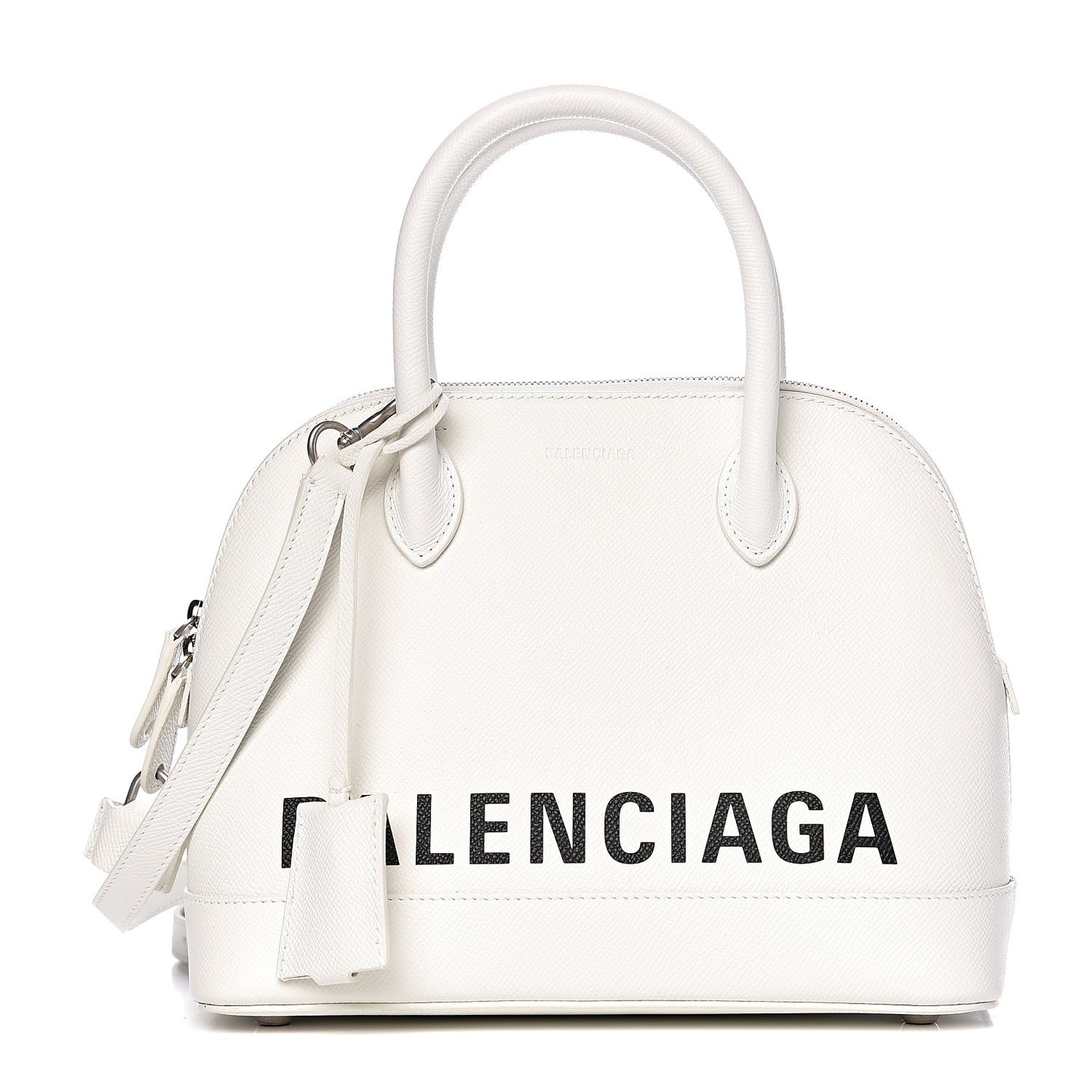 Signature Grained Calfskin Logo S Ville Top Handle Bag White Black
