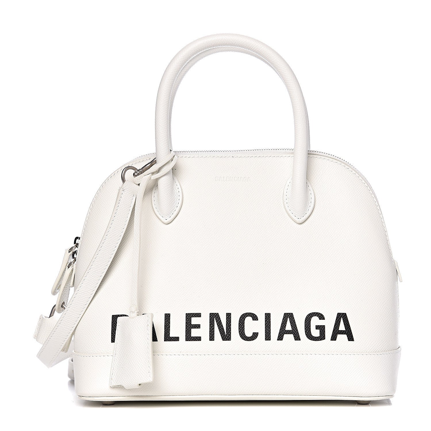 Balenciaga Signature Grained Calfskin Logo S Ville Top Handle Bag White Black 1 of 10