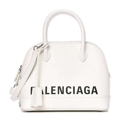 Balenciaga Signature Grained Calfskin Logo S Ville Top Handle Bag White Black 1 of 10