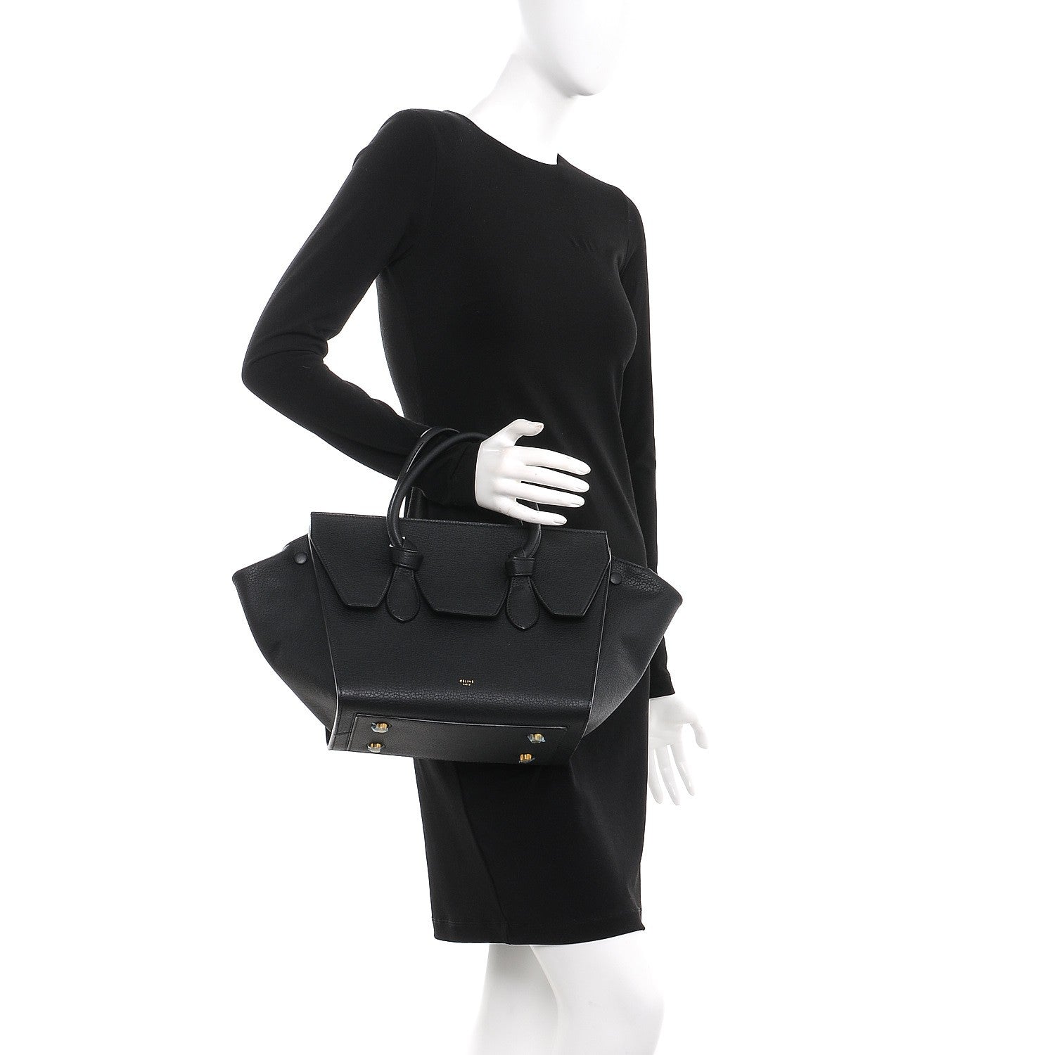 Celine Crisped Calfskin Mini Tie Knot Tote Black 2 of 8