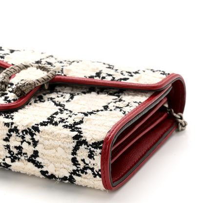 Gucci Tweed GG Monogram Mini Dionysus Chain Wallet White Black Romantic Cherry 10 of 10
