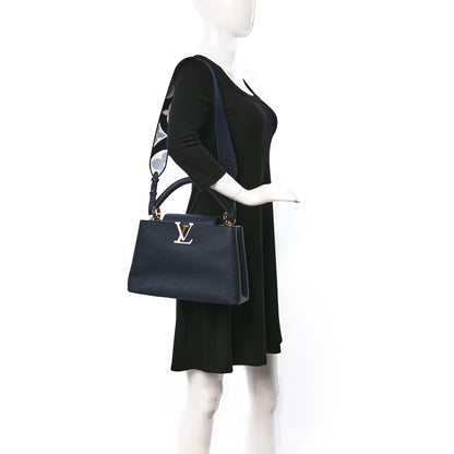 Louis Vuitton Taurillon Flower Power Embroidered Strap Capucines MM Marine Blue Cream 2 of 9
