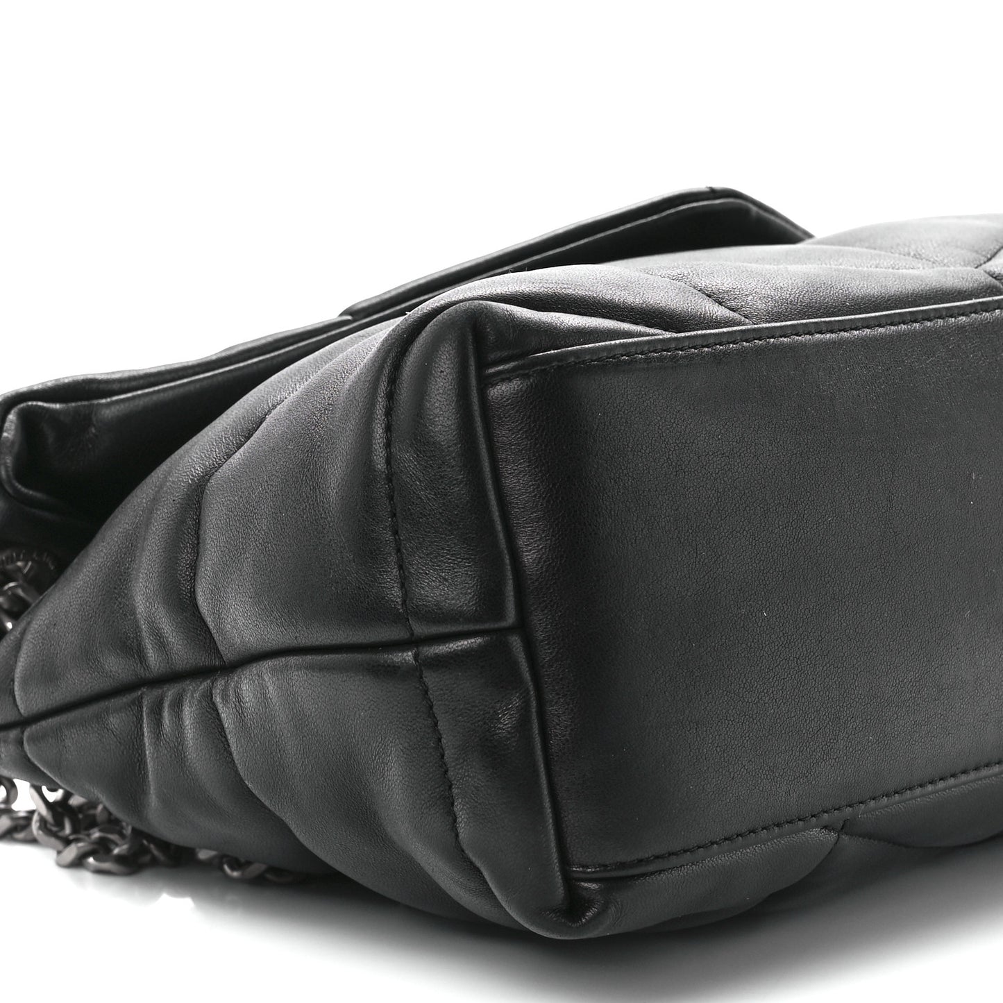 Lambskin Quilted Small Loulou Puffer Monogram Chain Satchel Black