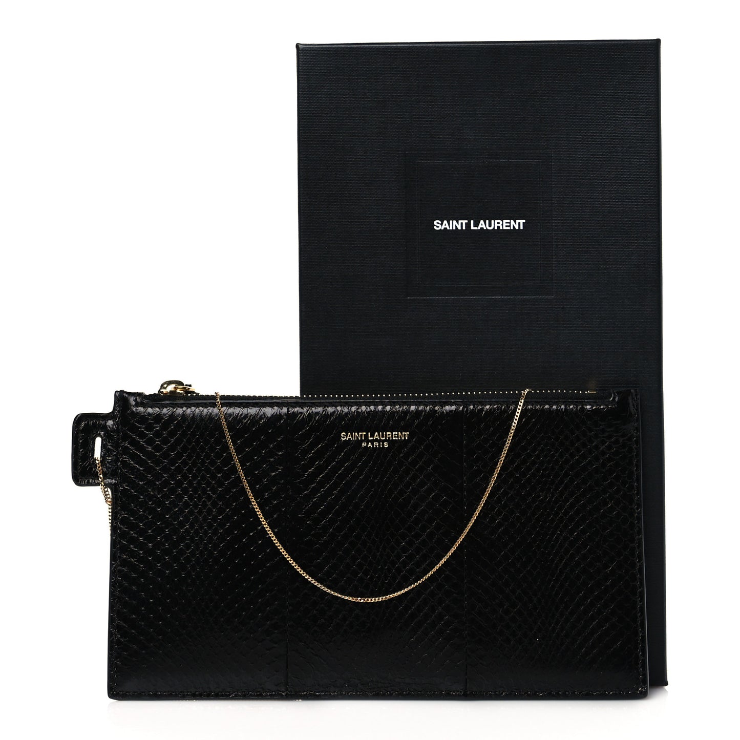 Snakeskin Pouch With Chain Black