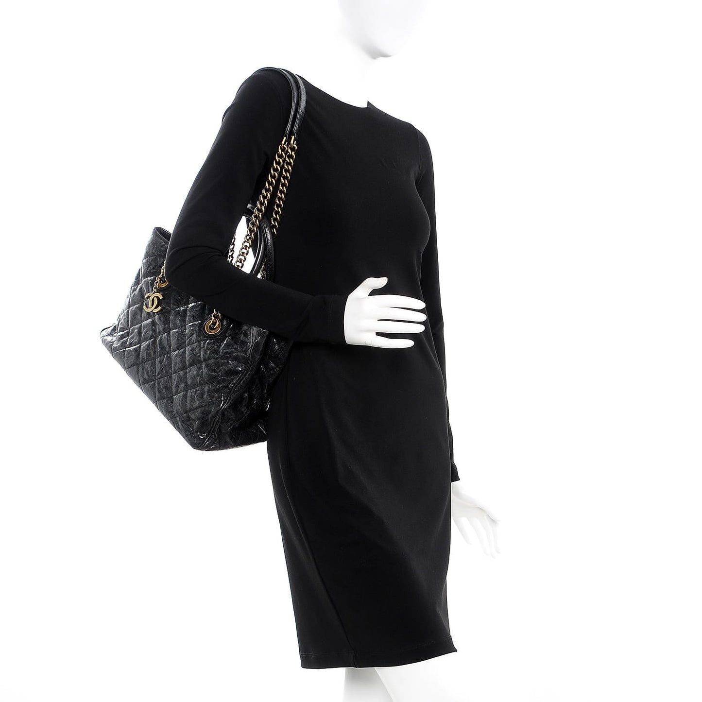 Glazed Caviar Quilted Small Shiva Tote Black