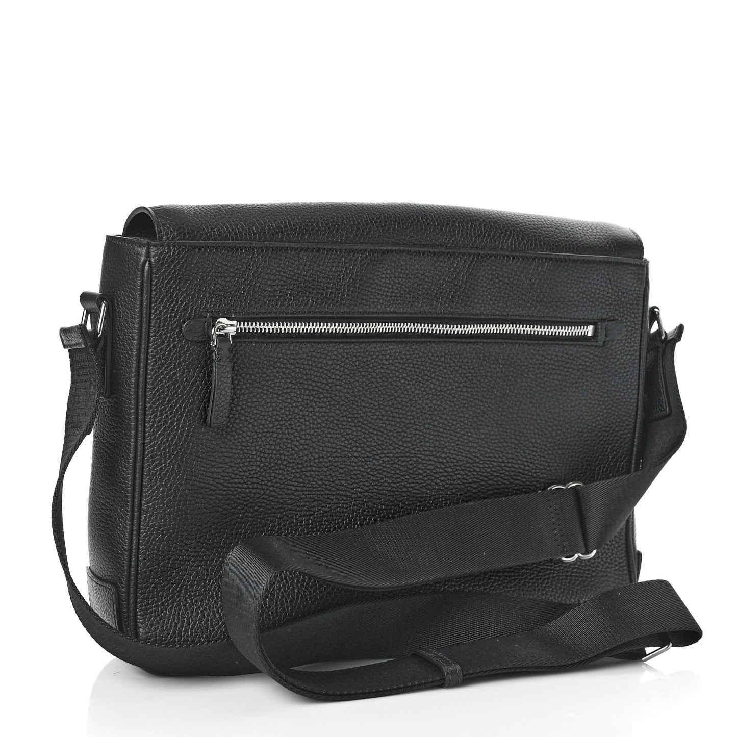 Grainy Calfskin Embossed Bruno Messenger Black