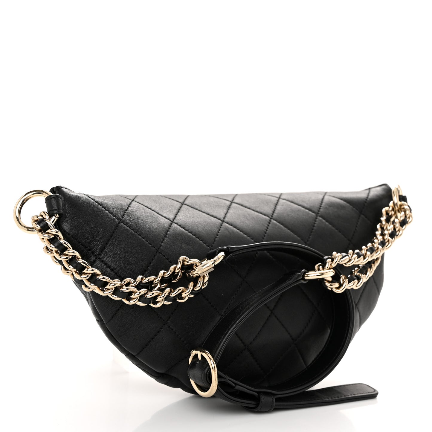 Lambskin Quilted Studded Waist Bag Fanny Pack Black