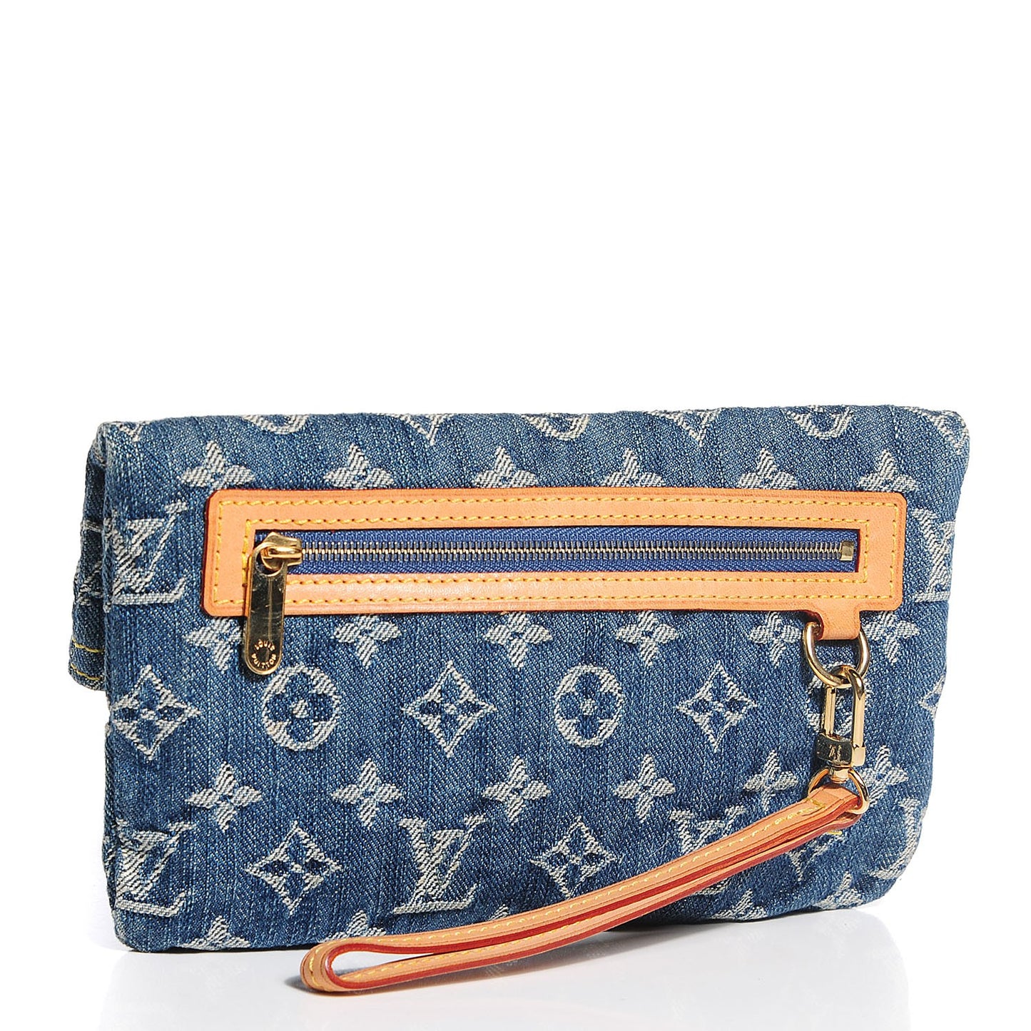 Monogram Denim Pochette Plat Clutch Blue