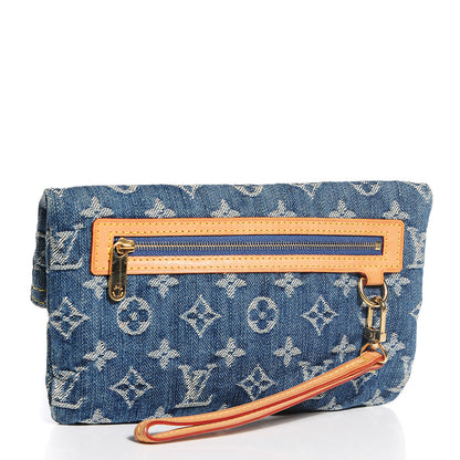 Louis Vuitton Monogram Denim Pochette Plat Clutch Blue 3 of 7