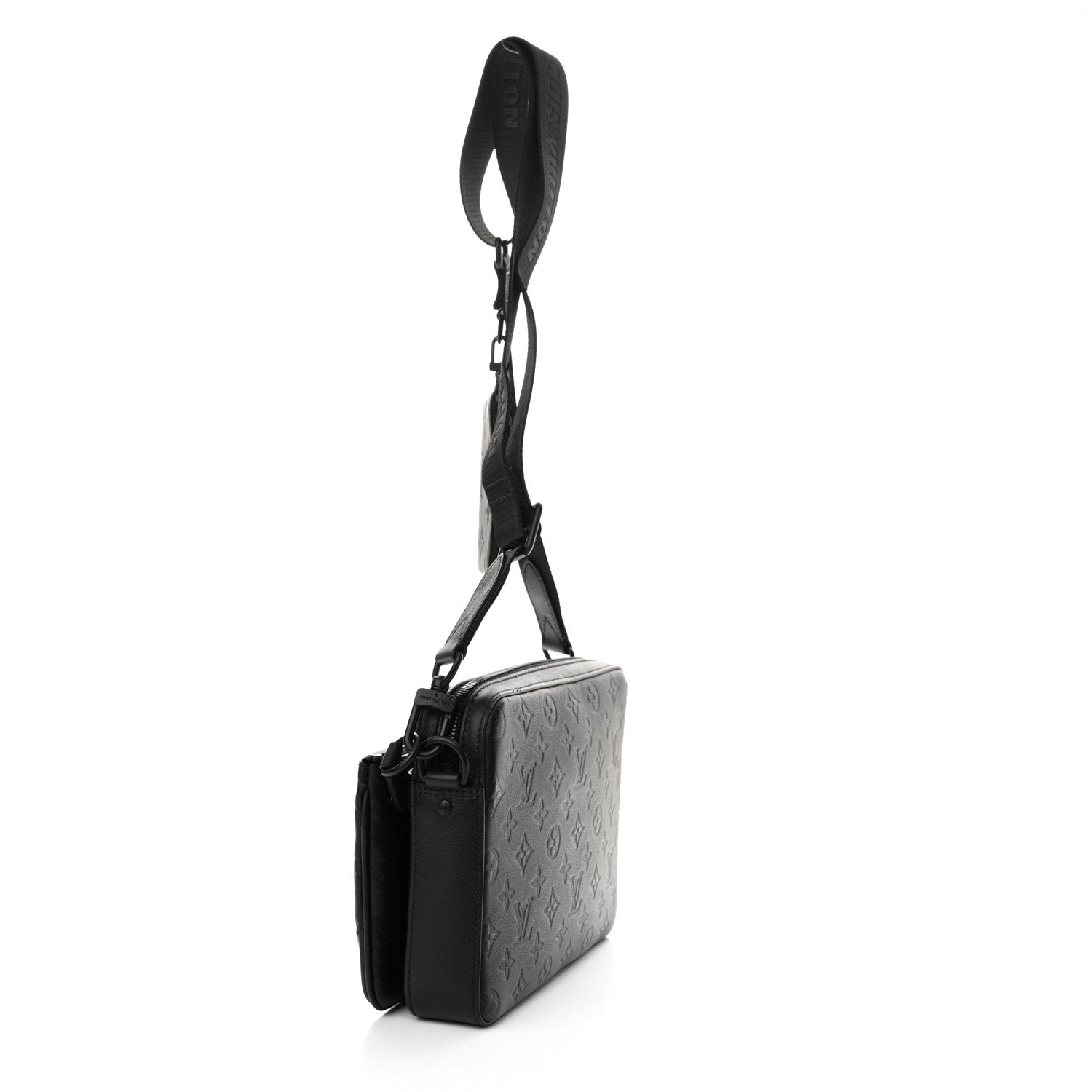 Louis Vuitton Calfskin Monogram Shadow Trio Messenger Black 3 of 11
