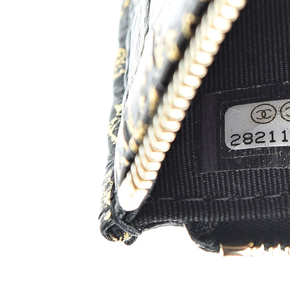 Chanel Calfskin Crocodile Embossed Graffiti 2.55 Cocodile Reissue Zip Pouch Black Gold 7 of 8