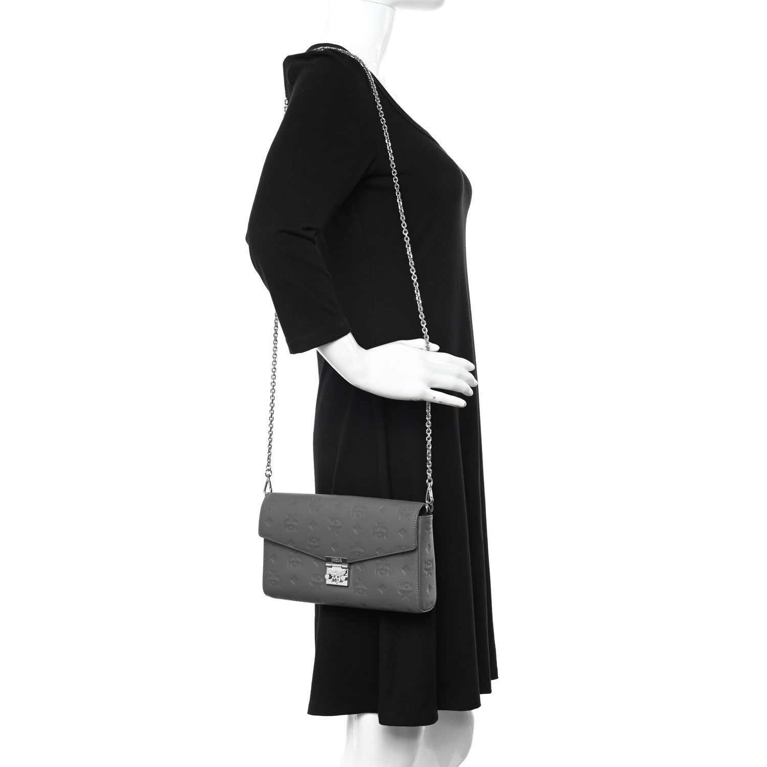 MCM Calfskin Ottomar Monogram Medium Millie Crossbody Bag Charcoal 2 of 10