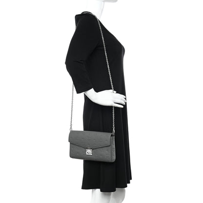 MCM Calfskin Ottomar Monogram Medium Millie Crossbody Bag Charcoal 2 of 10