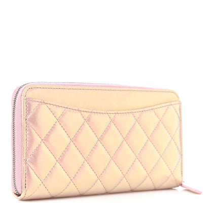 Chanel Iridescent Lambskin Quilted Large Gusset Zip Around Wallet Pink 3 of 11